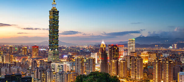 View of the Taipei Skyline with Taipei 101 at night